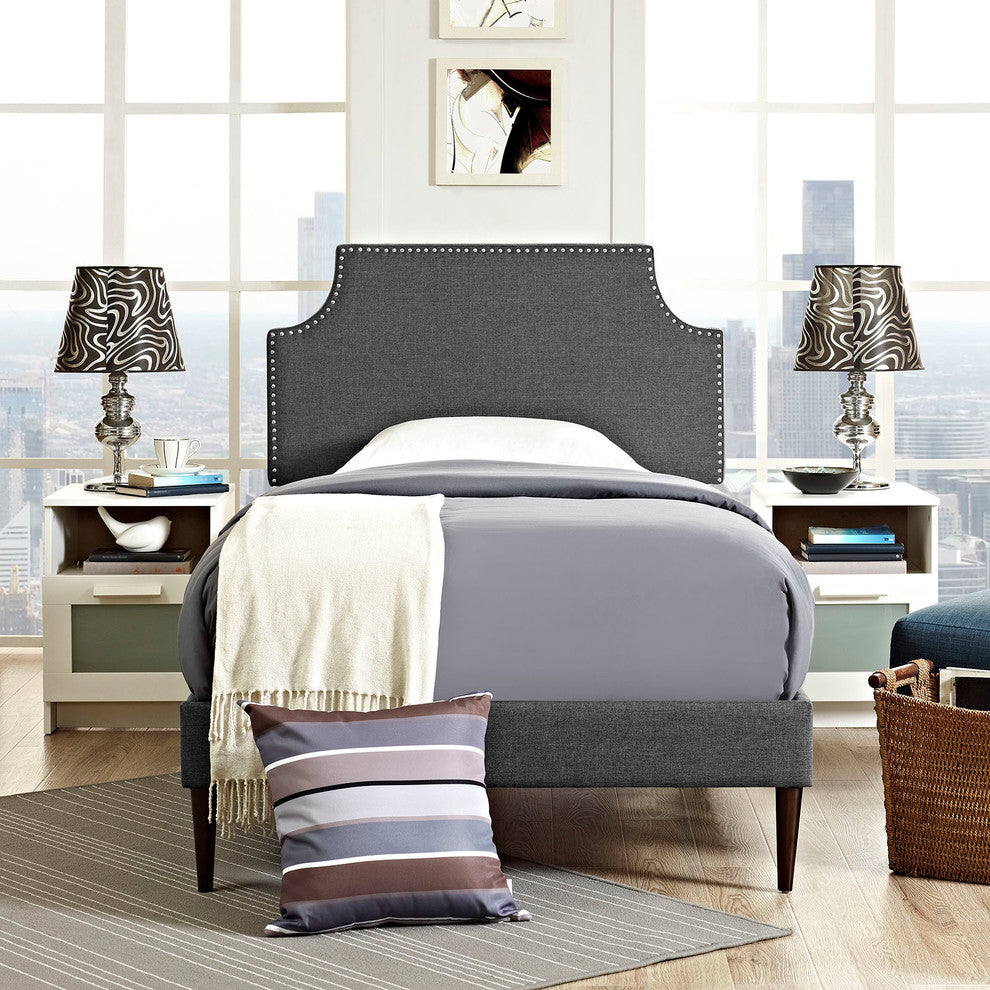 Modway Laura Twin Fabric Platform Bed With Round Tapered Legs, Gray