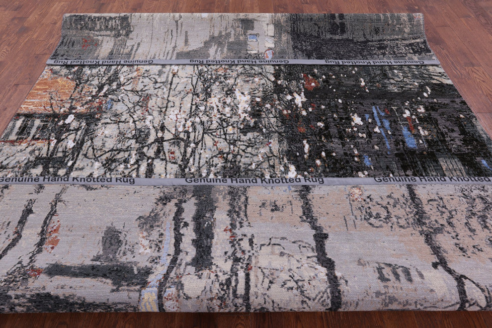 9' 1" X 12' 1" Wool and Silk Urban Design Handmade Modern Rug Q8870