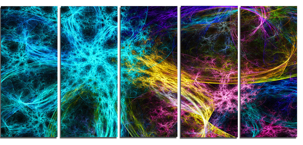 Glowing Abstract Fireworks, Abstract Canvas Art Print, 60"x28", 5 Panels