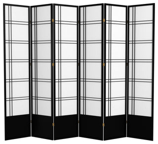 7' Tall Double Cross Shoji Screen, Black, 6 Panels