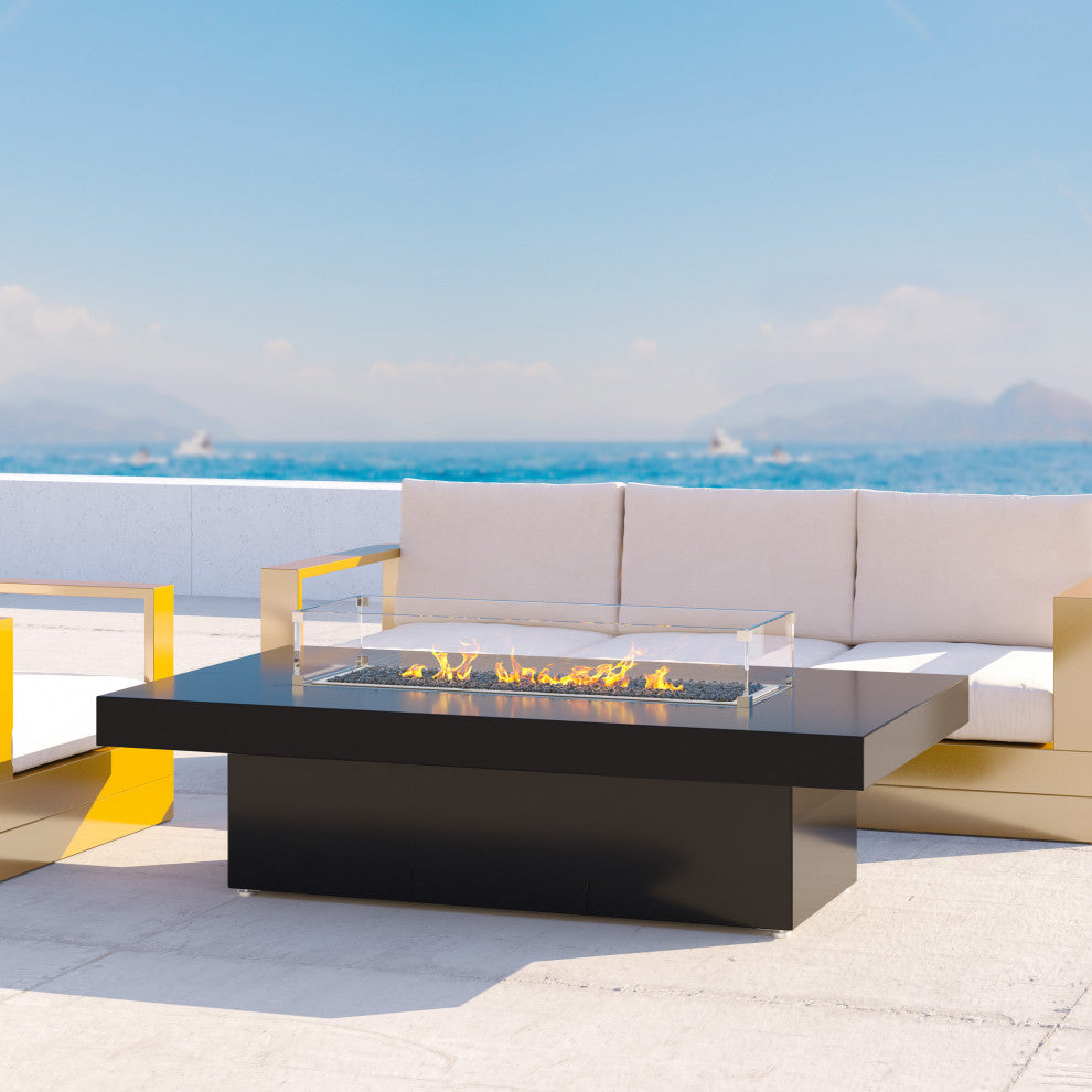 FirePit Table, 48"x34"x17", Natural Gas, Laminam Nero Marquina Brushed, Gray