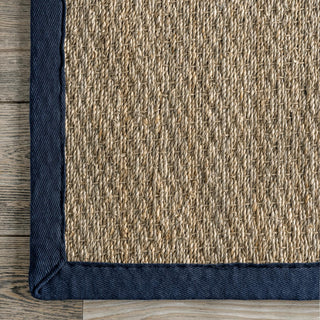 Nuloom Jute and Sisal Elijah Seagrass With Border Area Rug, Navy 6'x9'