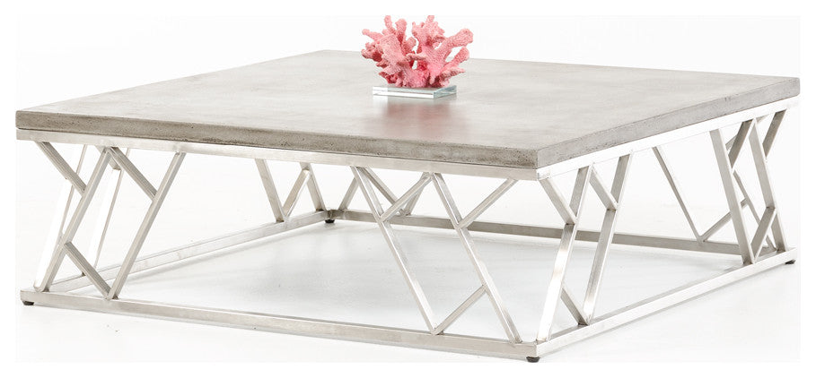 HomeRoots 13" Concrete and Steel Coffee Table