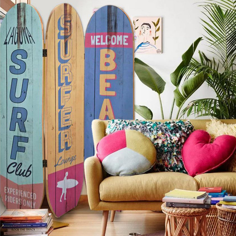 HomeRoots 47" x 1" x 71" Multicolor Coastal Wood Surfboard Screen