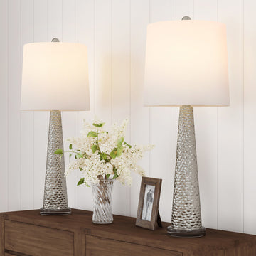 Lavish Home Set of 2 Contemporary Hammered Look Glass Lamps