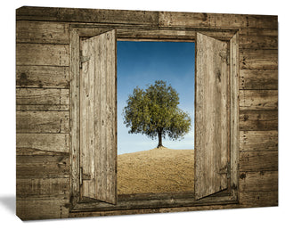 Window Open To Solitary Tree, Modern Landscape Canvas Art, 20"x12"