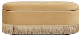 Melinda 48.5" Bullion Fringe Oval Storage Bench, Gold