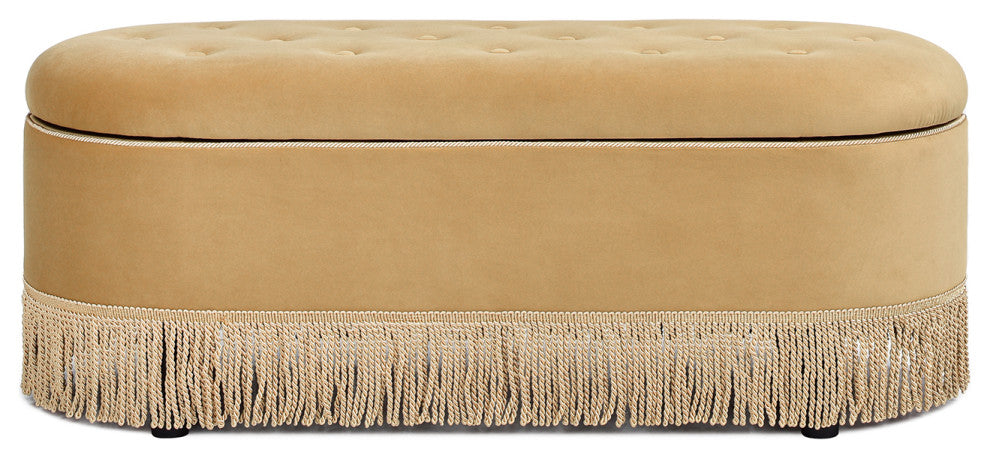 Melinda 48.5" Bullion Fringe Oval Storage Bench, Gold