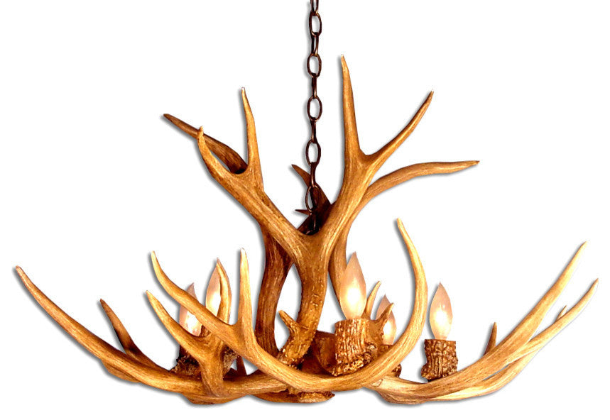 Mule Deer Single Tier Antler Chandelier Light, Medium, No Shades
