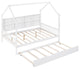 Gewnee Wood Full Size House Bed with Trundle for Kids in White
