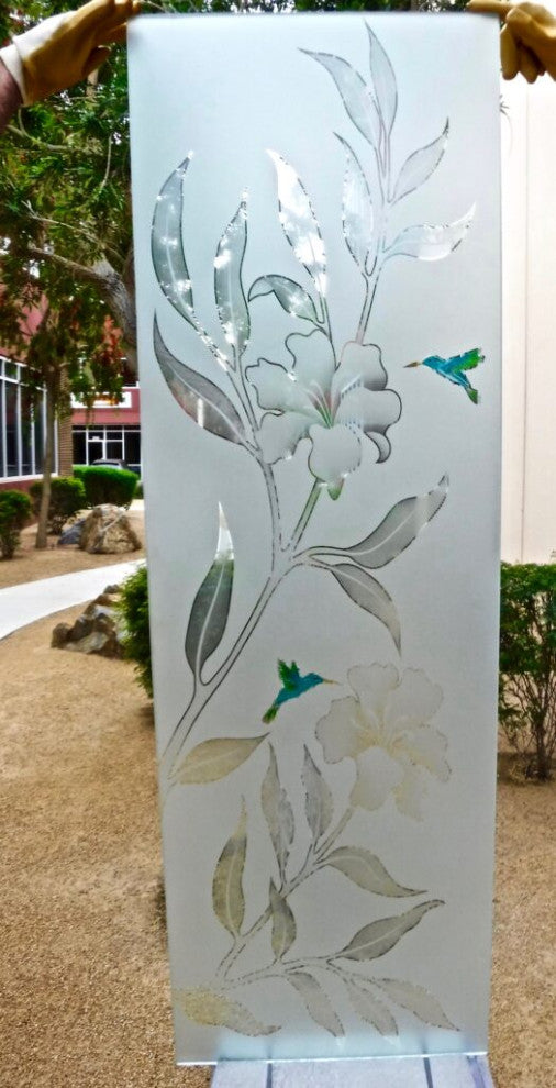 Interior Prehung Door or Interior Slab Door - Hibiscus Hummingbirds - Primed...