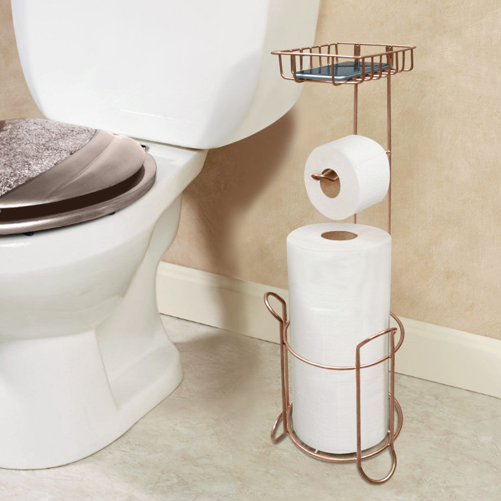 nu steel Freestanding Metal Wire Toilet Paper Roll Holder Stand, Copper Finish