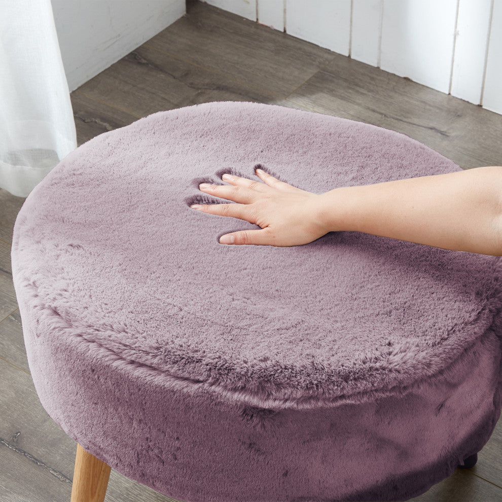 Solid Heavy Faux Fur Oval Ottoman, Wood Rose