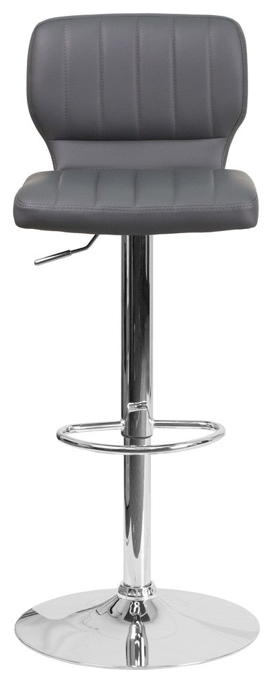 Contemporary Gray Vinyl Adjustable Barstool With Chrome Base