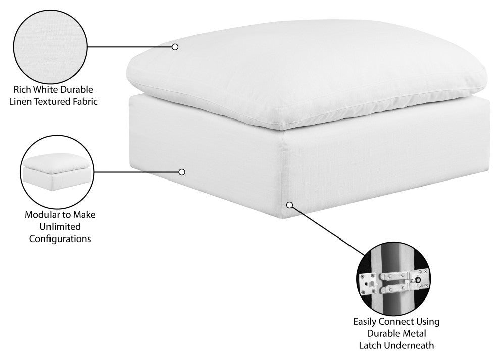 Comfy Beige Linen Textured Fabric Modular Chair, White, Linen Textured Fabric, Ottoman