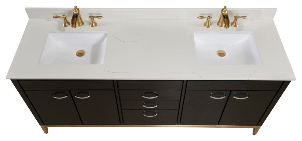 Belluno Engineered Stone Vanity Top, Milano White With White Sink, 73"