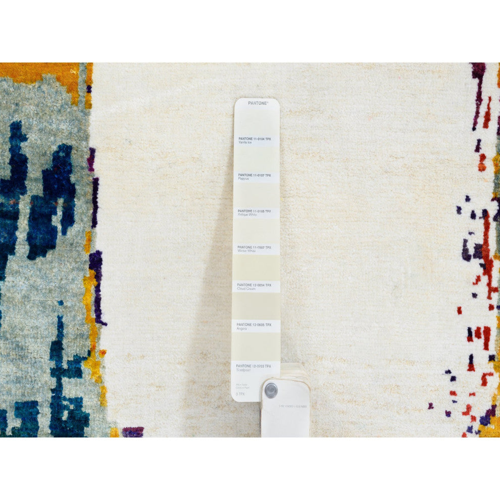 Colorful Wool and Silk Hand Knotted Modern Abstract Motifs Round Rug, 8'9"x8'9"