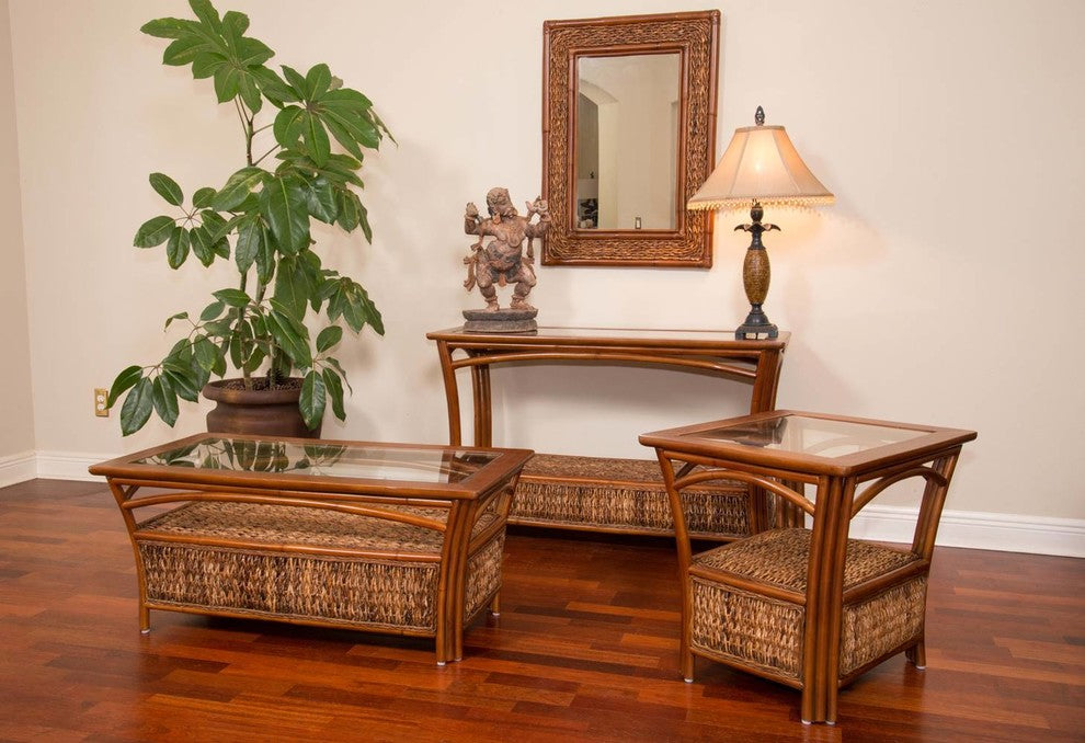 Panama End Table With Glass, Sienna