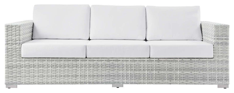 Lounge Sofa, Rattan, Wicker, Gray White, Modern, Outdoor Patio Cafe Bistro