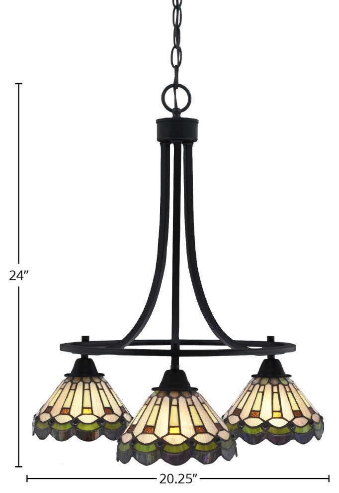 Paramount Downlight 3-Light Chandelier, Matte Black, 7" Cyprus Art Glass