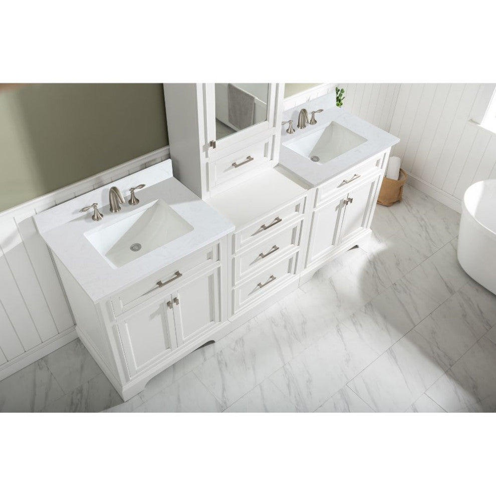 Milano Transitional White 96" Double Sink Bathroom Vanity Modular Set