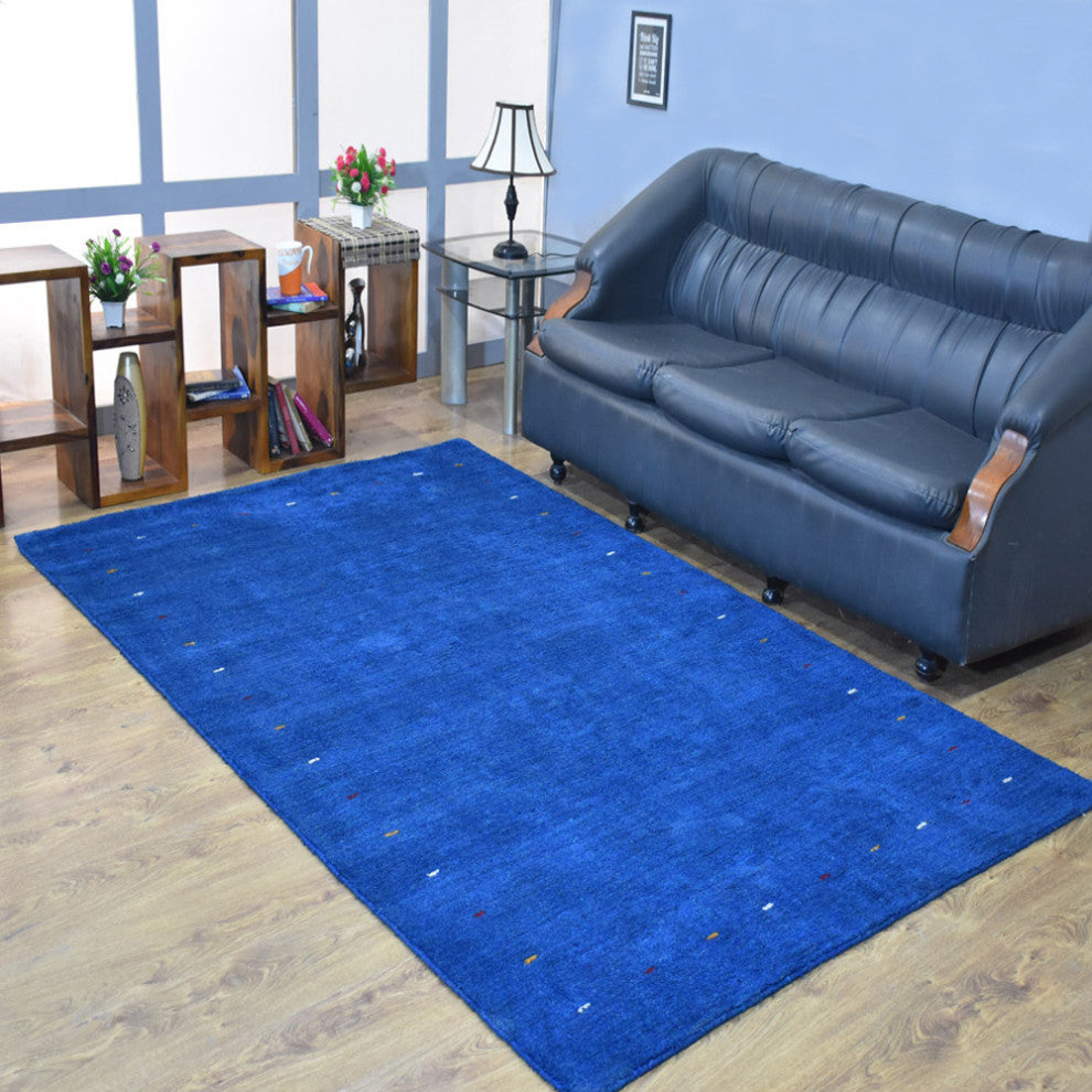 Hand Knotted Loom Silk Mix Area Rug Contemporary Blue