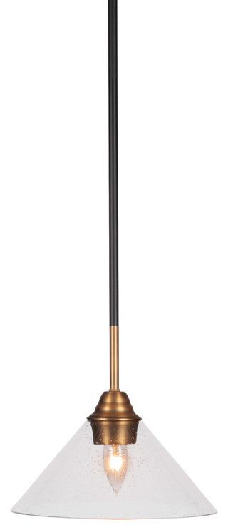 Paramount 1-Light Mini Pendant, Matte Black & Brass, 10" Clear Bubble Glass