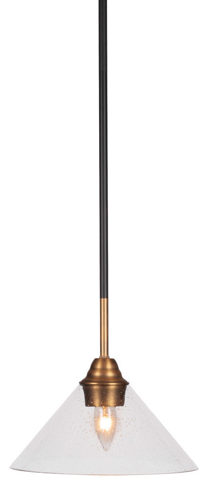 Paramount 1-Light Mini Pendant, Matte Black & Brass, 10" Clear Bubble Glass