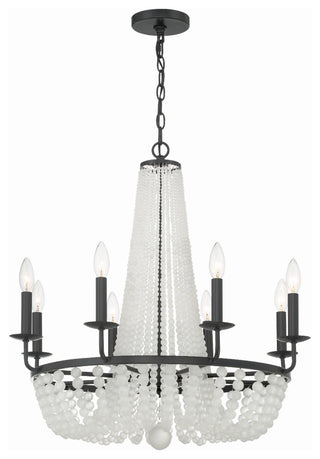 Bella 8-Light Matte Black Chandelier, Frosted Glass Beads