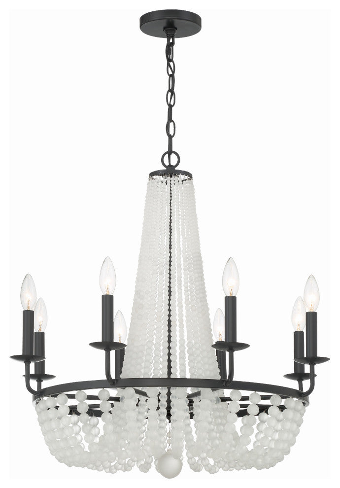 Bella 8-Light Matte Black Chandelier, Frosted Glass Beads