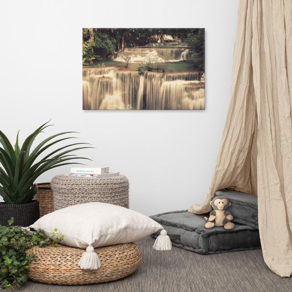 Misty Huay Mae Khamin Waterfall Thailand Landscape Photo Canvas Wall Art Prints, 24" X 36"