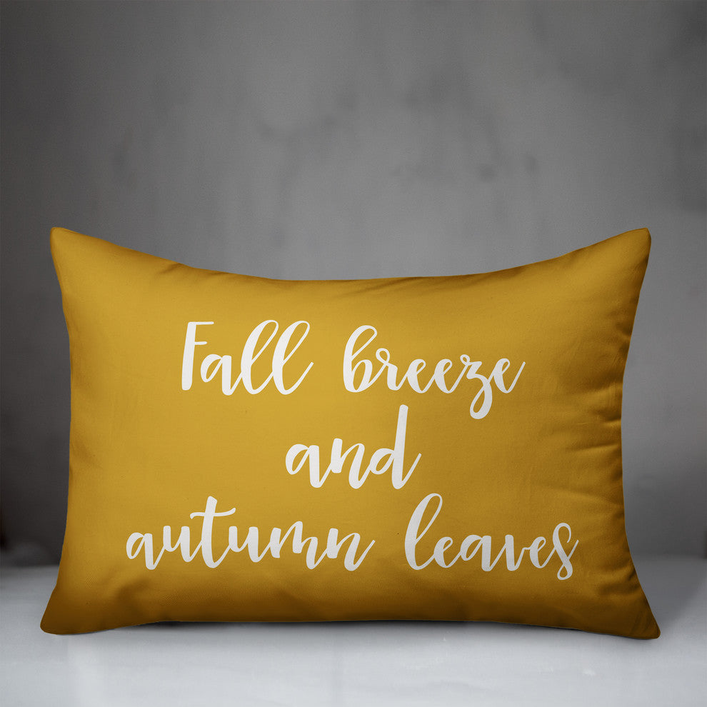 Fall Breeze and Autumn Leaves Lumbar Pillow, Mustard, 14"x20"