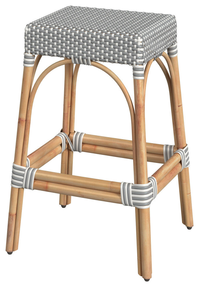 Tobias 30" Rectangular Rattan Barstool, Gray