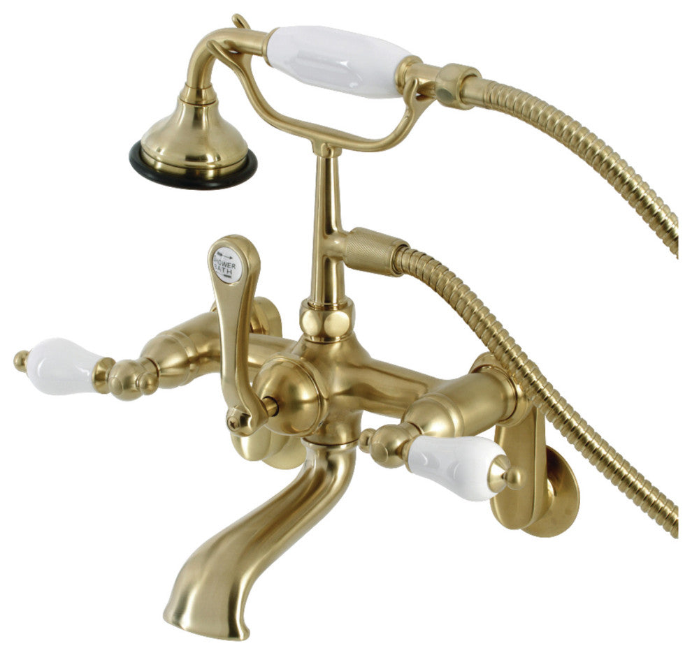 AE55T7 Wall Mount Tub Faucet With Hand Shower, Brushed Brass