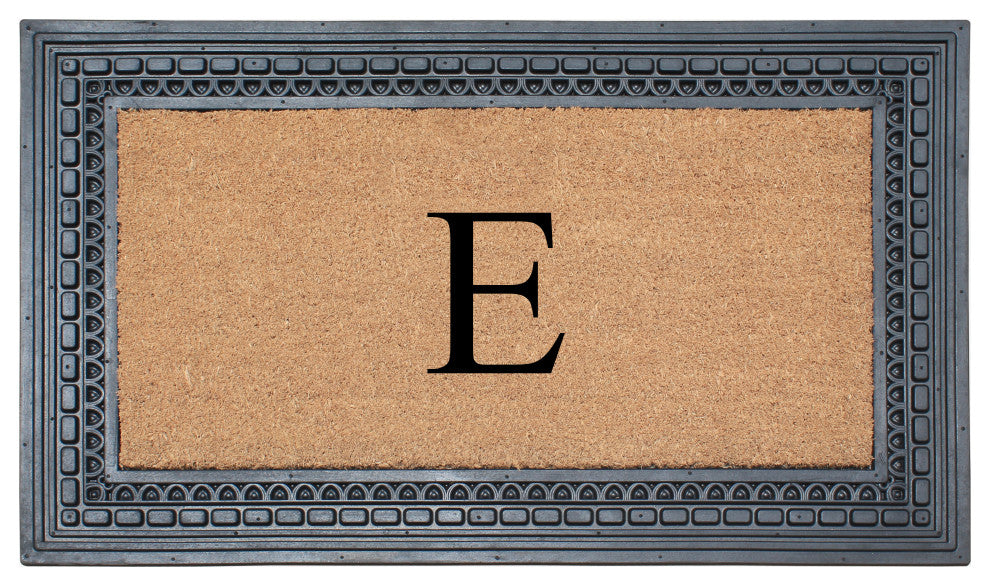 Rubber And Coir, Black/Beige  24"x39" Heavy Duty Outdoor Monogrammed Doormat, E