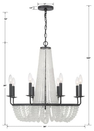 Bella 8-Light Matte Black Chandelier, Frosted Glass Beads