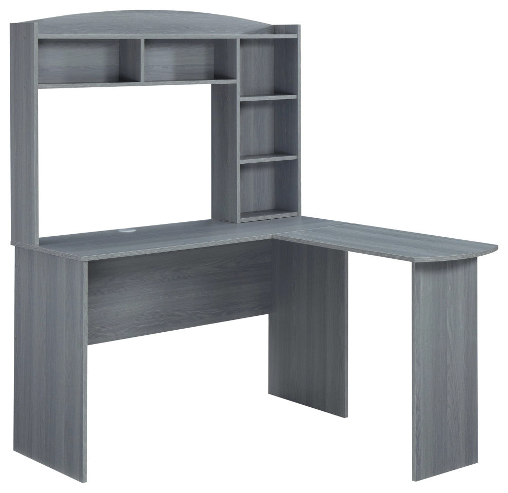 Techni Mobili Modern L-Shaped Desk with Hutch, Grey
