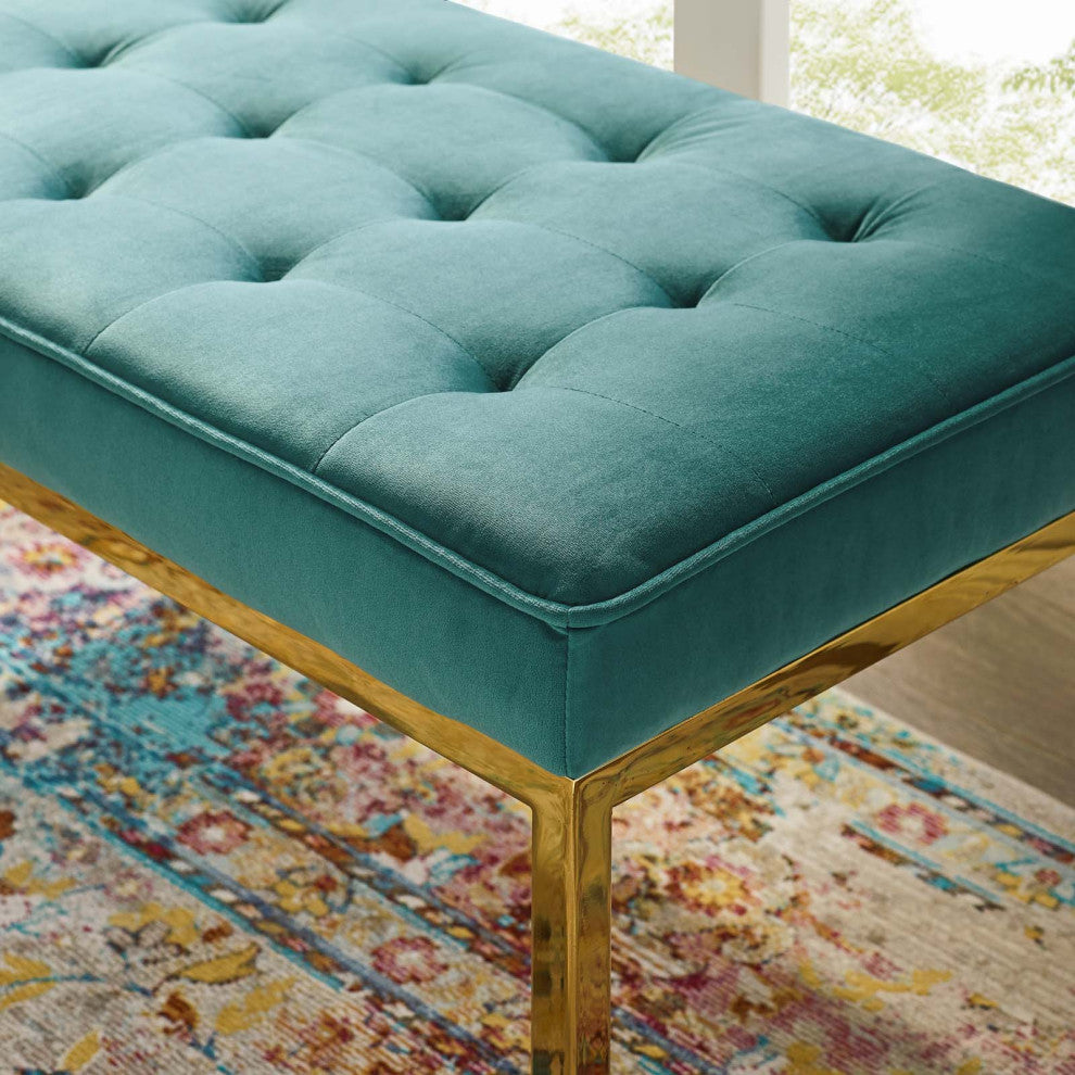 Loft Gold Stainless Steel Leg Medium Performance Velvet Bench Gold Teal