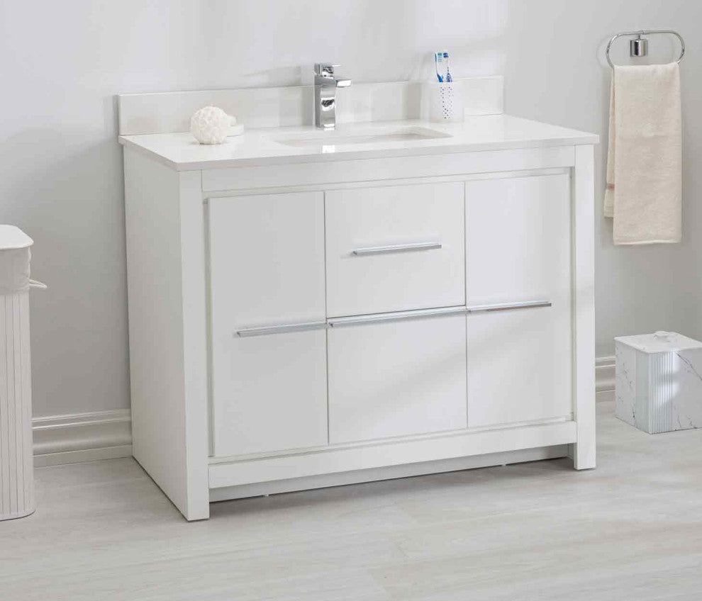 Mila Collection 42" Bathroom Vanity With Sink, Mirror, Countertop, Snow White