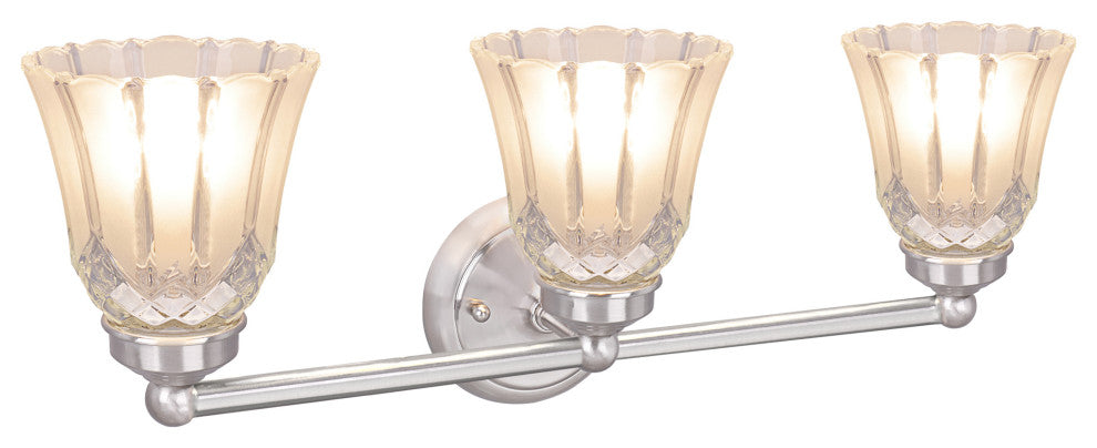 62172-1, 3-Light Bathroom Vanity Wall Light Fixture, Satin Nickel