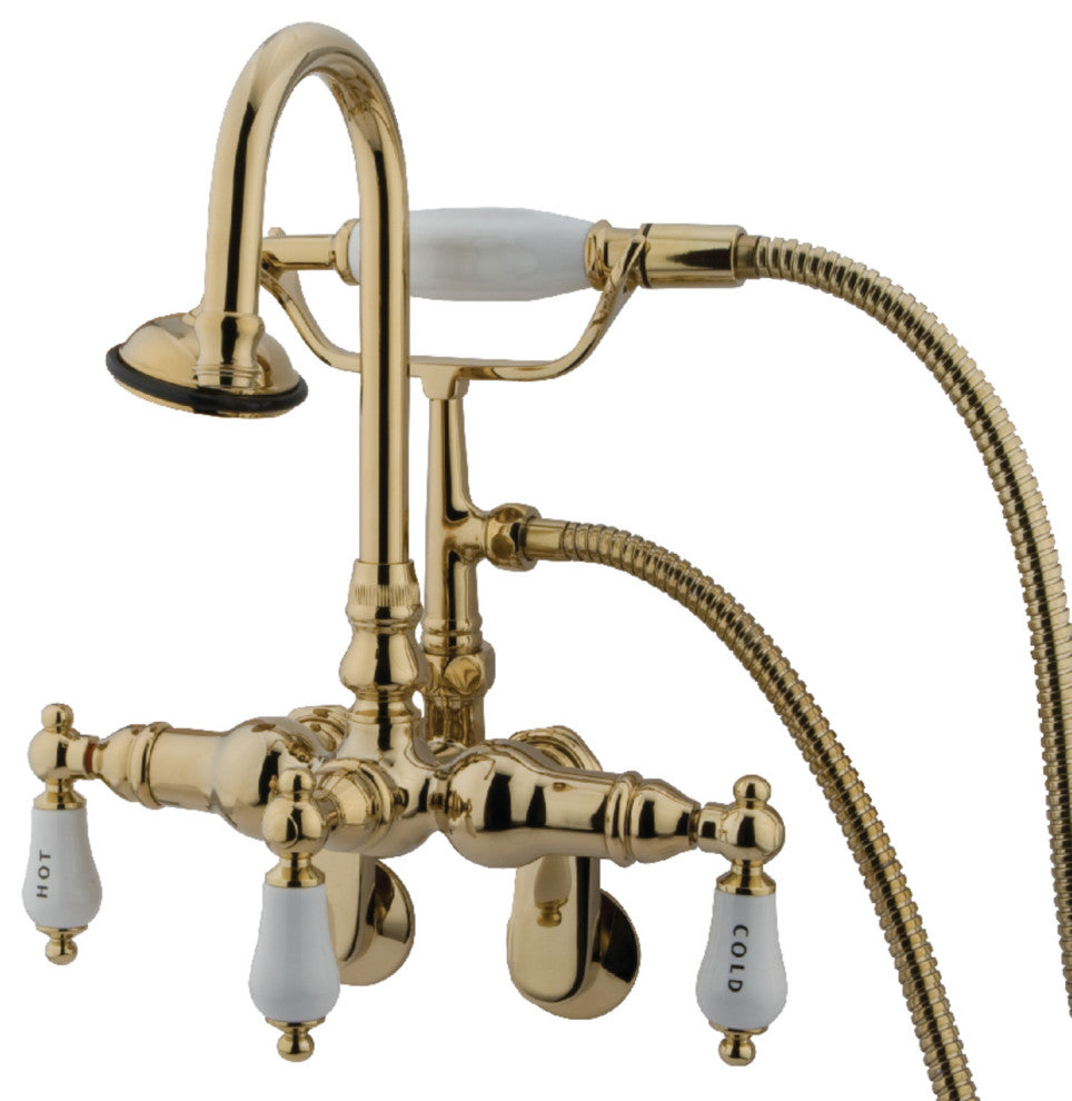Kingston Brass Adjustable Center Wall Mount Tub Faucet, Polished Brass