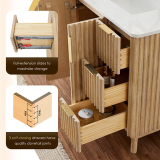 Sierra Bathroom Vanity, Washed Light Brown, 60inch, Without Mirror