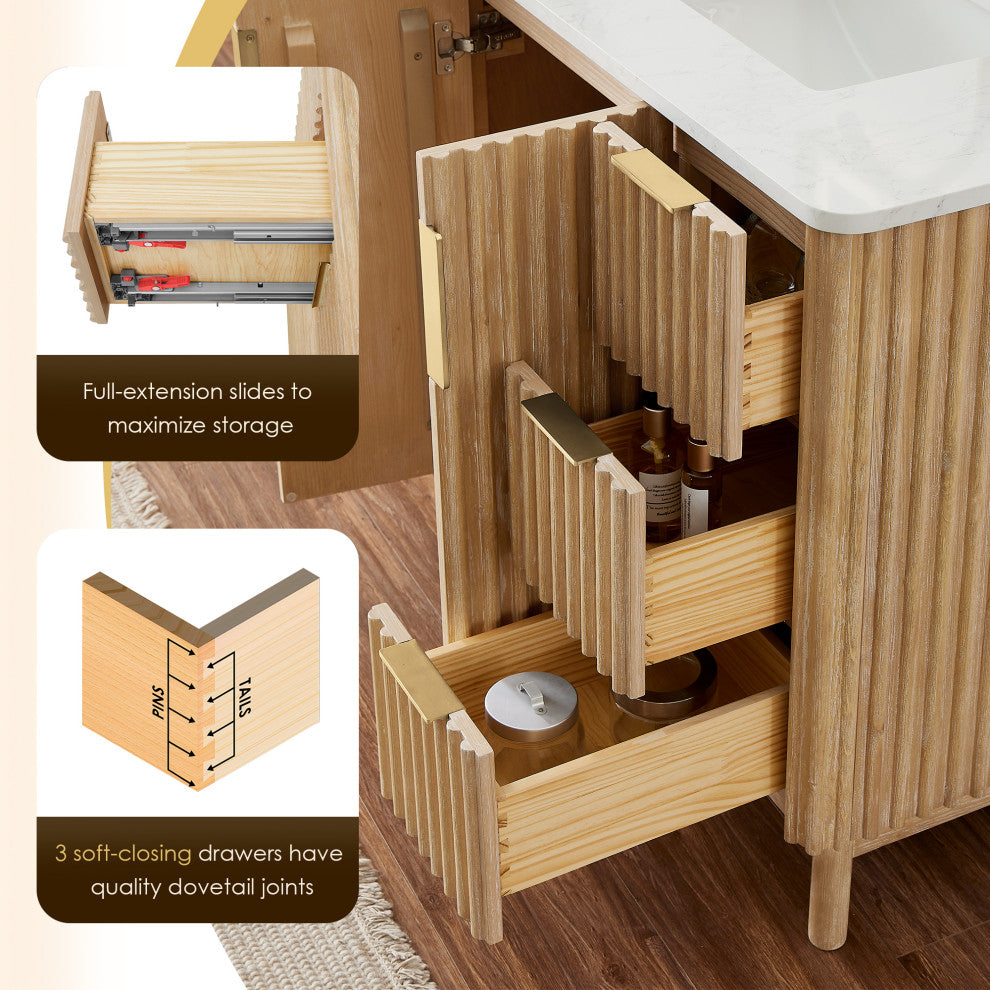 Sierra Bathroom Vanity, Washed Light Brown, 60inch, Without Mirror