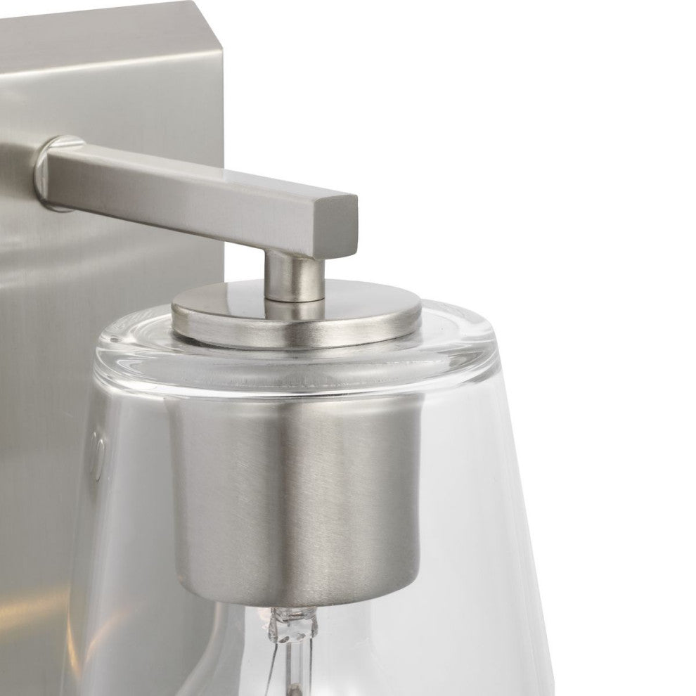 Vertex Collection One-Light Brushed Nickel Clear Glass Contemporary Bath Light