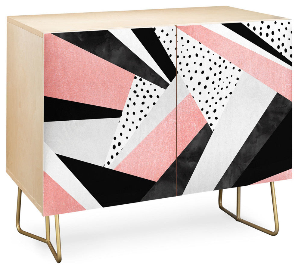 Deny Designs Happy Girl Credenza, Birch, Gold Steel Legs