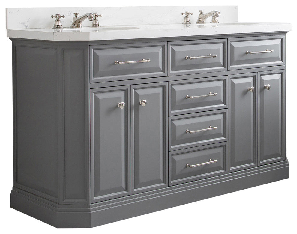60" Palace Quartz Carrara Cashmere Gray Vanity With Polished Nickel Hardware
