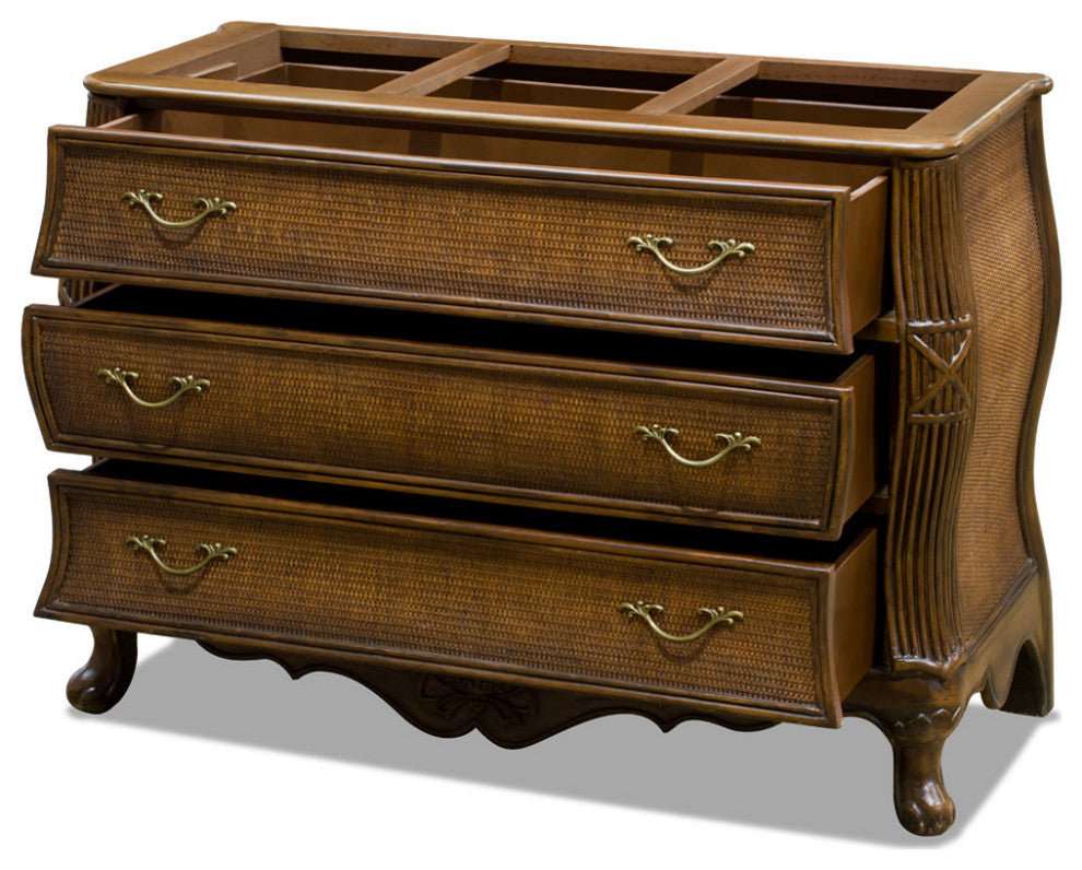 French Motif Rattan Oriental Chest of Drawers