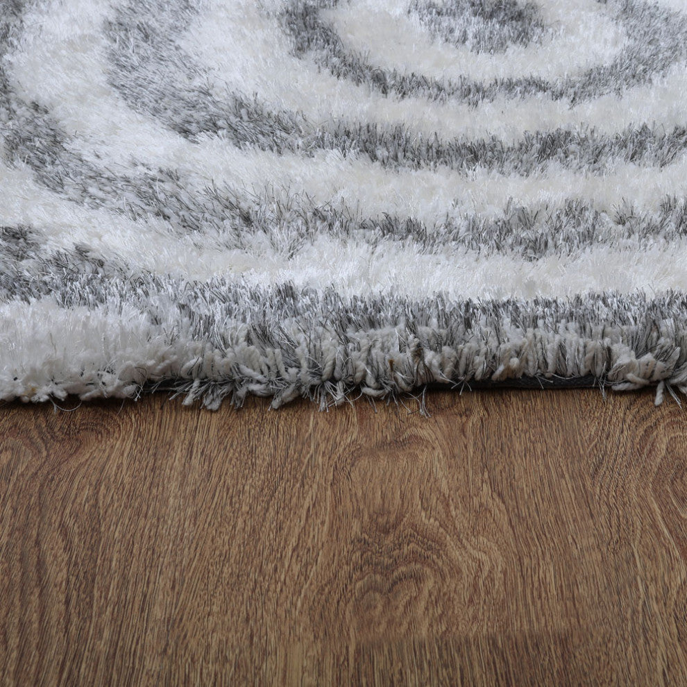 HAND TUFTED SHAG POLYESTER ECO-FRIENDLY AREA RUGS -  Gray White Color, Geometric