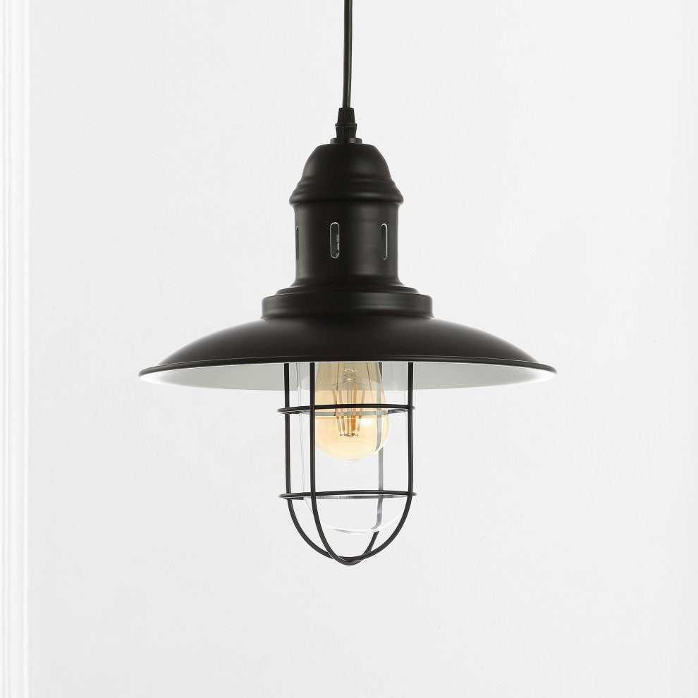 Deere 12" Adjustable Iron Cage Light LED Kitchen Pendant, Black by JONATHAN  Y