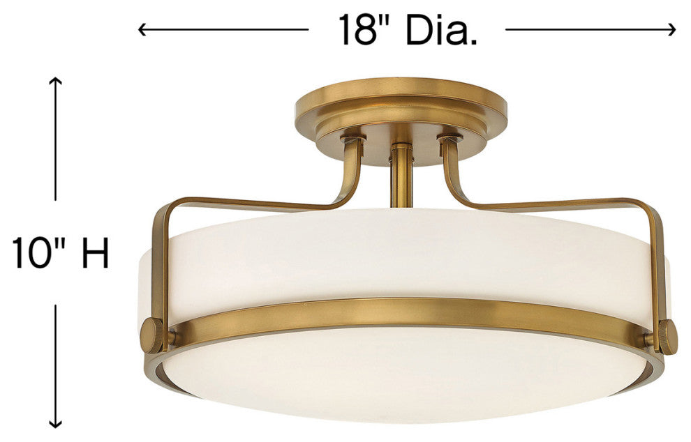 Hinkley Harper 18" Large Semi-Flush Ceiling Light, Heritage Brass + Etched Opal